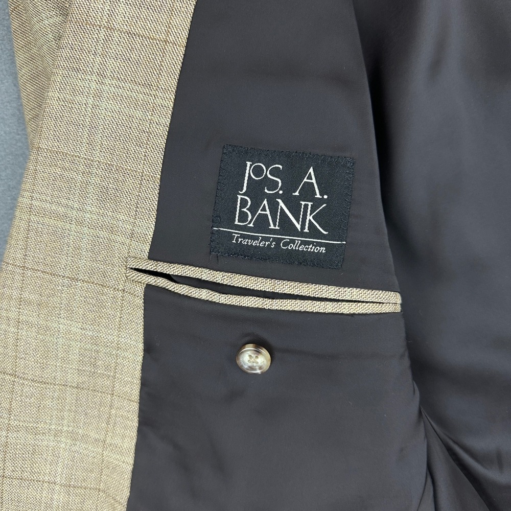 Jos A Bank Travelers Collection 43R Tan Brown Wool Glen Plaid Blazer Sport Coat - Picture 6 of 12